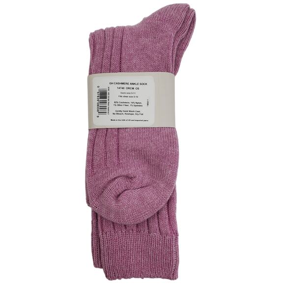 Soft Ribbed 82% Cashmere Ankle Socks Sz 9-11 Warm Cozy Garnet Hill Pink Parfait - Picture 4 of 7